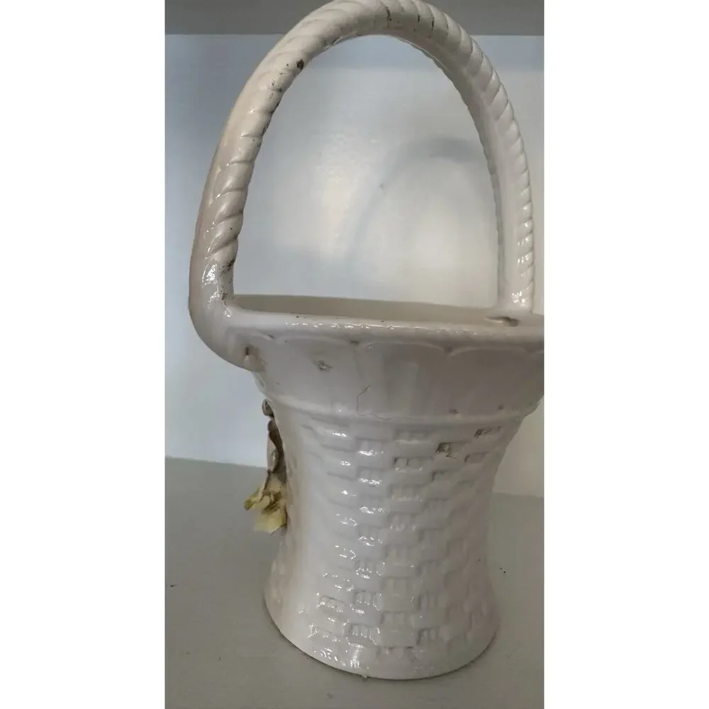 Vintage Porcelain Rose Flower Basket Italy Italian